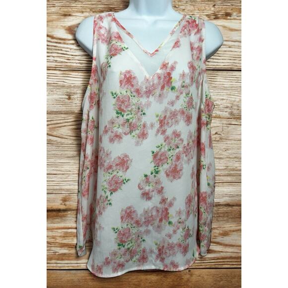 Madison Grey Pink Floral Blouse Sz Large Sleeveless Top Loose V-Neck Cami - Picture 2 of 6